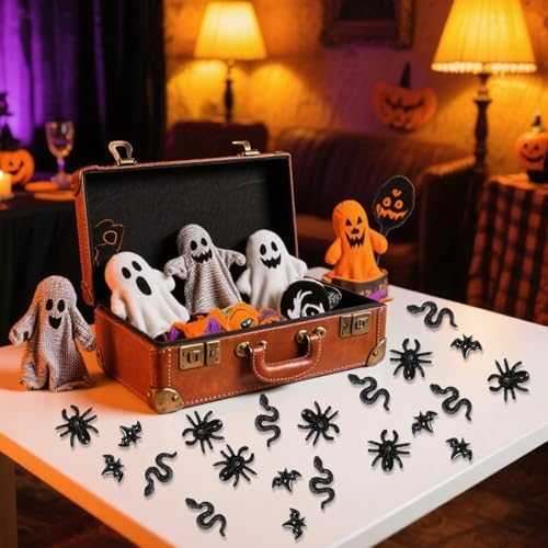 210pcs Halloween Mini Resin Creatures, Miniature Bats Snakes Spiders