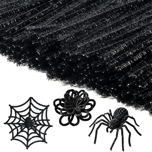 Caydo 200 Pieces Glitter Black Pipe Cleaners