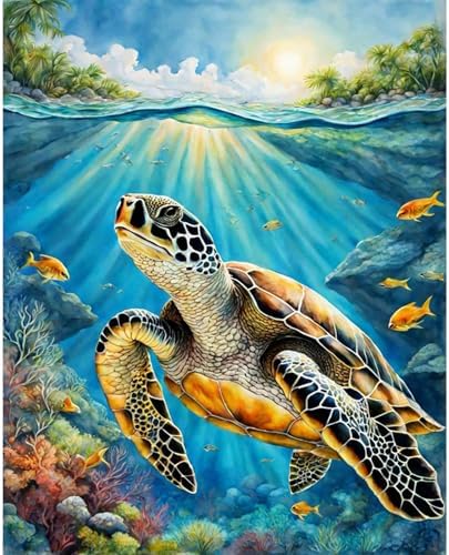 Sea Turtle Paint by Numbers Kit for Adults Without Frame 16x20 IN