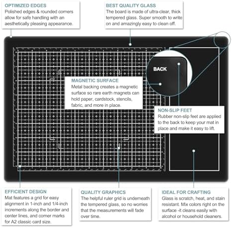 Glass Media Mat, Scratch and Heat Resistant Magnetic Glass Media Cutting Mat W/Magnets Heat Resistant Non-Stick Media Surface Craft Mat for Card Making Stamping 15.75x10.24in