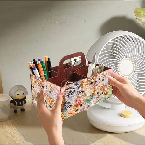 LSQFS Cat 5-Grid Wooden Diamond Painting Storage Box with Handle for Adults