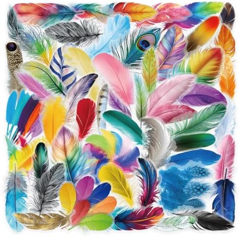 50 Pcs Feather Stickers Waterproof Graffiti for Scrapbooking
