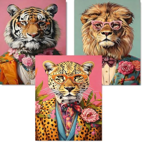 BAWKENTON 3 Pack Diamond Art Kits for Adults, DIY Cheetah Wall Decor