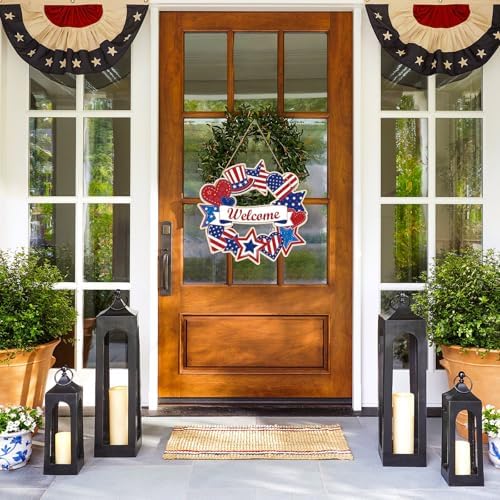 Large 12" Wooden 4th of July Crafts Star Ornaments to Paint, DIY Blank Unfinished Star Door Sign Wreaths for Front Door Plaque 250th Anniversary Hanging Patriotic Day Independence Day Decoration