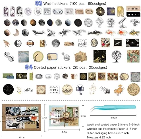 Aromoty 260 Pieces Vintage Art Scrapbooking Supplies Stickers,Aesthetic Washi Stickers Paper Kit Stationary Junk Bullet Journals,Daily Planner,DIY Craft Tweezers Cottagecore Decor