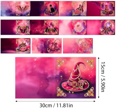POETRYDRAW DIY Diamond Art Painting Greeting Card Kit, Creative Craft Set for Card Making，Pink Halloween