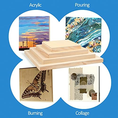 Falling in Art 8 Pack 4 Sizes Unfinished Birch Wood Canvas Panels Kit | Studio 3/4’’ Deep Wood Canvas, Cradle Boards for Painting, Pouring, Burning, Crafts, Epoxy Resin, Laser Engraving Cutting