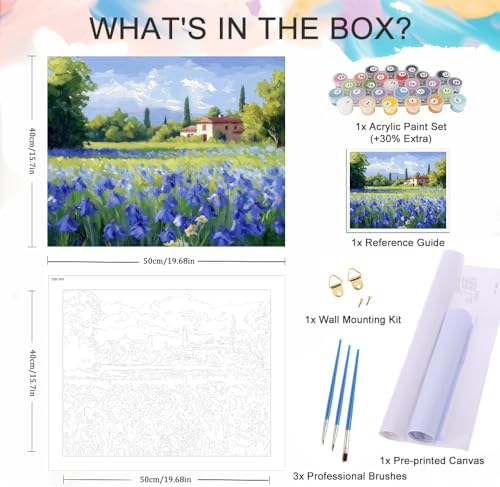 Natuyalo Paint by Numbers Kit for Adults Beginner, Houses in Flowers Field Painting by Numbers on Canvas, DIY Acrylic Paint Kit for Adults Without Frame Wall Decor 16x20 Inch