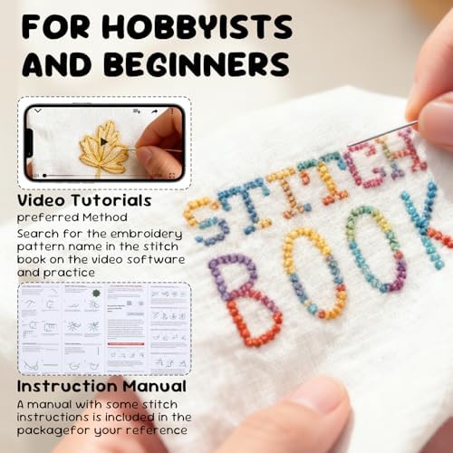 Poeuai 2026 New Embroidery Stitch Book Kit,All-Scenario Embroidery Stitch Book kit, Comes with a Complete Toolkit and Instructional Tutorial, for Beginners and Enthusiast