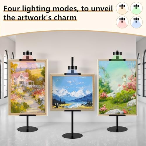 SelfTek Adjustable Desktop Photo Picture Frame Holder Stand with Magnetic Wall Painting Light - Metal Vertical Stand with 4 Color Temperature, Display Stand for Picture Frames, Artwork, Canvas