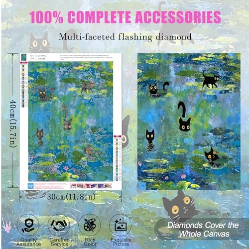 Black Cat Diamond Art Kits for Adults, Diamond Painting for Beginner 5DDIY