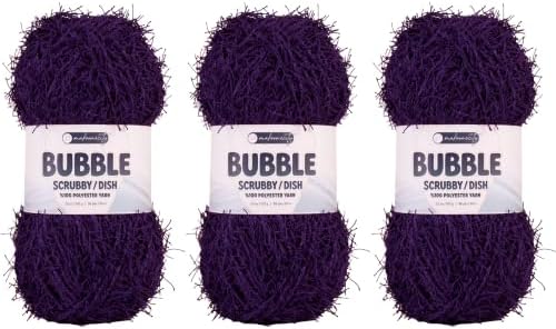 Makromecity Bubble Scrubby Yarn - 100% Premium Polyester Yarn for Crocheting and Knitting - 3.5 Oz (100g), 98 Yds (90m) - Ideal for Dishcloths, Crafting & Bath Washcloths (Purple, 3 Skeins)