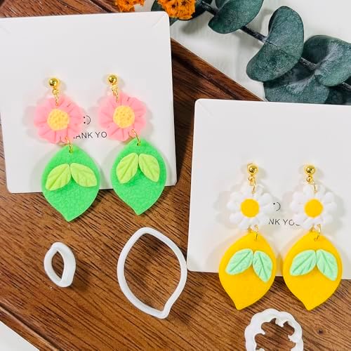 Xaekicr Lemon Flower Polymer Clay Cutters – 3 Pcs Clay Earring Cutters Set – Clay Tools for Polymer Clay Jewelry Making – DIY Summer Earring Cutter Kit for Crafts and Accessories