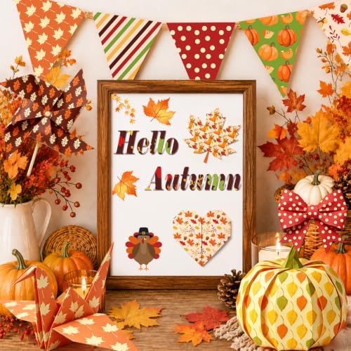 Konsait 24 Sheets Double Sided Autumn Pattern Paper, 5.9 x 5.9 Inch Different Designs Cozy Fall Harvest Geometric Decorative Paper for Junk Journal Scrapbook Thanksgiving DIY Crafts
