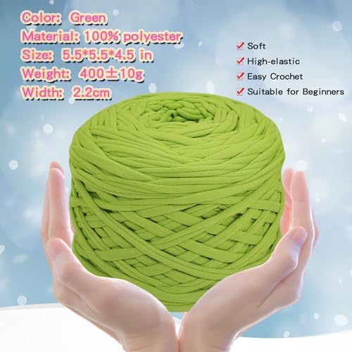 400g T-Shirt Yarn, 130 Yards Elastic Fabric Crochet DIY Green