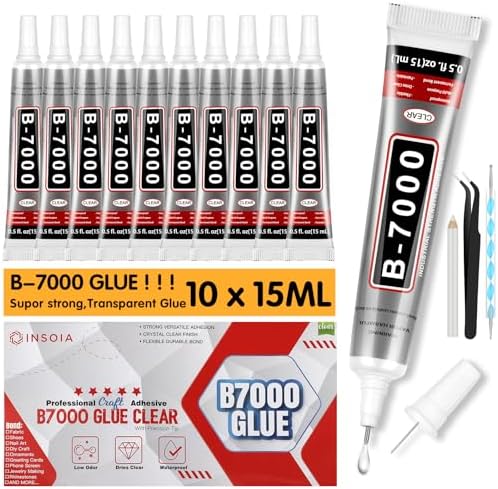 INSOIA B7000 Bedazzling Glue Tool Clear, 10 x 15ml Precision Tip