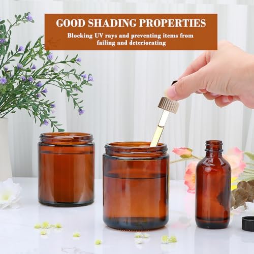 Salzesfalls 16 Pack Dark Amber Candle Jars, 8 oz Glass Jars with Lids