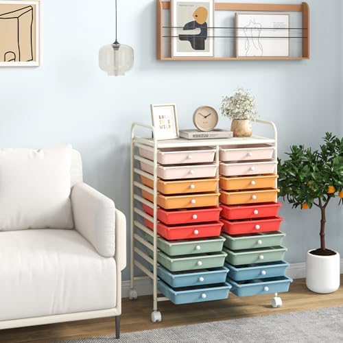 COSTWAY 20-Drawer Rolling Storage Cart, Utility Storage Organizer Cart
