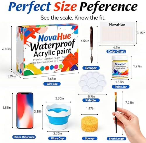 Acrylic Paint Set, 24 Colors 1.78oz Bottles with 10 Art Brushes