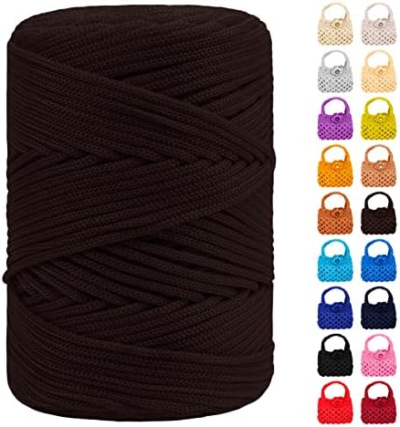 Polyester Macrame Cord 3mm x 185yards, Braided Macrame Cord, Crochet Bag Polyester Yarn for Crocheting, Bag, Wall Hangings, Rug, DIY Crafts (Black Coffee)