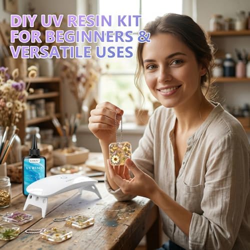 KISREL 200g UV Resin Kit with Light - Big 22 LED Beads Fast Curing Large UV Lamp, Anti-Sticky Crystal Clear Hard Resina Starter Kit for Beginners, Jewelry, Crafts DIY