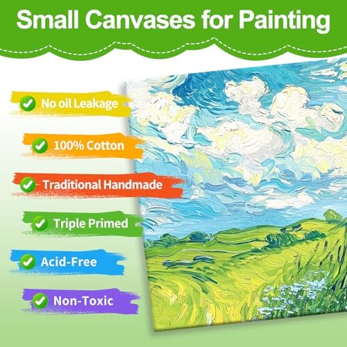 ESRICH Mini Stretched Canvas 16Pack 3x3inch, 2/5Inch Profile Art Primed Canvases for Painting, Cotton Small Professional Stretched Canvas for Kids and Art Supplies.