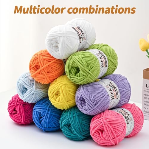12 Pack Fluffy Chunky Chenille Yarn for Crocheting, Baby Yarn for Crocheting Soft Blanket, 1200g (1574yds) Bulky Yarn Set for Crochet Amigurumi & DIY Crafts D