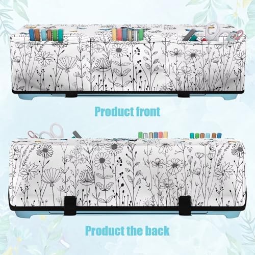 Binienty Blue Butterfly Boho Daisy Scrapbooking Die-Cut Machine Padded Dust Cover, Soft Polyester Cutting Machine Maker Cover with 3 Pockets for Home Accessories Organizer