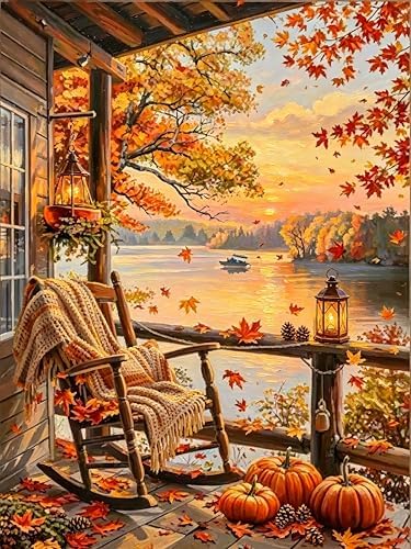 AOSGEDY Fall Paint by Numbers Kit for Adults - Autumn Landscape Adult Paint by Number Kits on Canvas Without Frame for Beginner, DIY Acrylic Oil Painting by Numbers Kit for Home Wall Decor 16x20 Inch