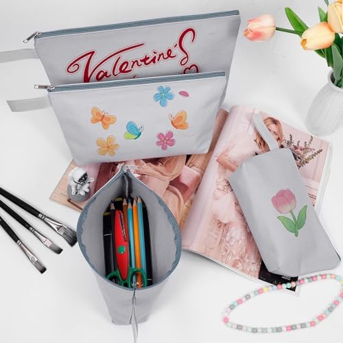 10 Pieces Cotton Canvas Makeup Bag with Bottom and Strap, Multi-Purpose Cosmetic Bag with Zipper Travel Toiletry Pouch, Blank DIY Craft Bag (Grey, XS)