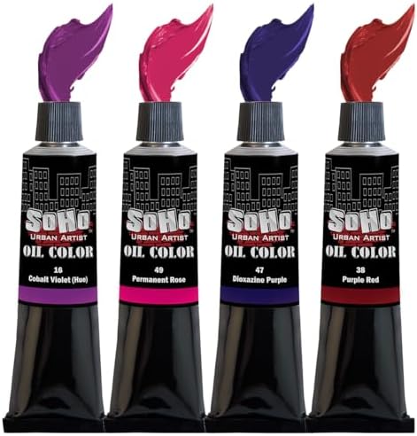 Soho Urban Artist Oil Paint Purples Set of 4-170 mL Tubes, Triple-Milled Oils with Refined Linseed - Smooth Application, True Color Mixes, Ideal for Brushes & Palette Knives