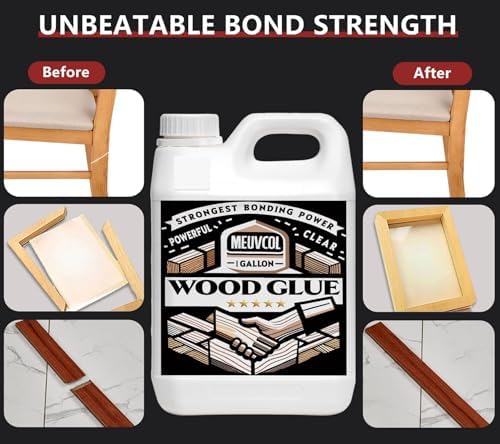 Meuvcol Wood Glue 1 Gallon, Ultimate Wood Glue for Furniture Heavy Duty, Furniture Glue for Woodworking,Crafts, Clear Strongest Glue for Wood, Cabinets, Chair Legs