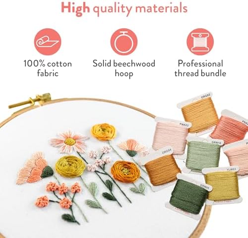 Clever Poppy Sunset Meadow Beginner Embroidery Kit – Easy Embroidery Kit for Beginners with Hoop, Thread & Patterns – Hand Embroidery Kit for Adults and Teens – Complete Embroidery Starter Kit