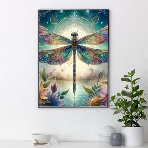 AIBOERL Diamond Art Kits for Adults,Dragonfly Diamond Painting Wall Decor | Round Drill Dragonfly Diamond Painting for Beginners DIY Rhinestone 5D Diamond dots(Gemstone Craft)Wall Art Gift 12x16IN
