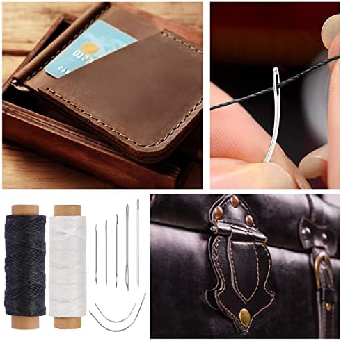 110Yards Waxed Thread with 7 Pcs Leather Needles for Hand Sewing