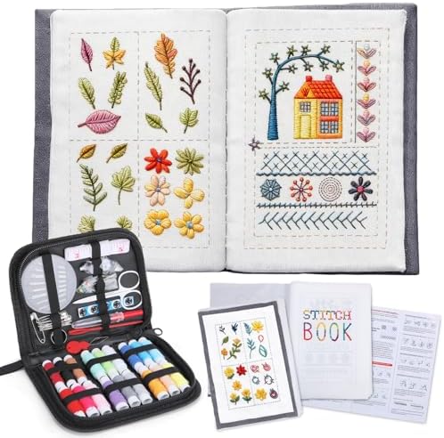 Poeuai 2026 New Embroidery Stitch Book Kit,All-Scenario Embroidery Stitch Book kit, Comes with a Complete Toolkit and Instructional Tutorial, for Beginners and Enthusiast