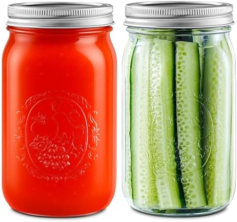 Miuyhji 32 oz Wide Mouth Mason Jars with Lids and Bands, 2 Pack for Canning
