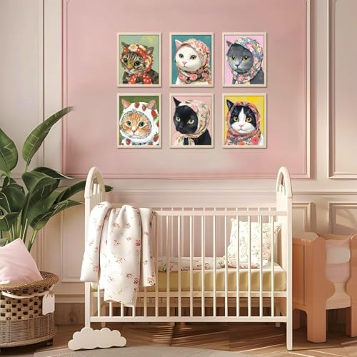 DAZZLEDOTS 6 Pack Funny Cat Diamond Art Kits for Adults, Babushka Cats Diamond Painting Kits for Beginner DIY 5D Full Drill Diamond Dots Crafts for Home Wall Decor Gifts 12x16 Inch