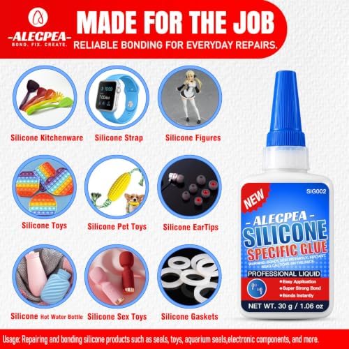 ALECPEA Silicone Glue, 30g Clear Flexible Adhesive with 3 Applicator Tips