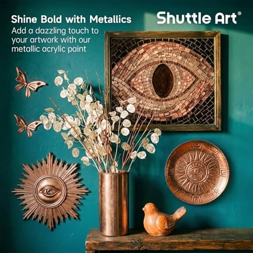 Shuttle Art Metallic Copper Acrylic Paint, 8.45 oz (250 ml) Copper Leaf Paint With Brush, Non Toxic, Non Fading Copper Paint for Crafts, Metal, Wood, Clay, Ceramic, Canvas, Furniture