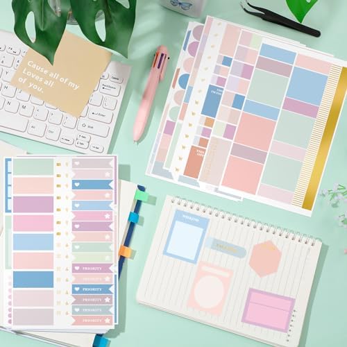 Ctosree 24 Sheets Planner Stickers with Tweezer to Do List, Macaron Color