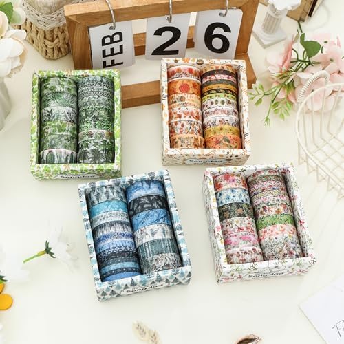 18 Rolls Seasons Flowers Washi Tape Set Floral Arts Adhesive Tapes Blooming Garden Decorative Masking Tape Sets for Craft, Kids, Scrapbook, DIY, Gift Wrapping (Winter)