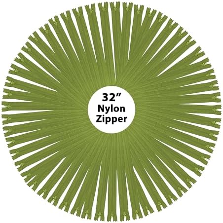 Mandala Crafts 40 PCs Olive Green Closed-End 32 in Nylon Zippers for Sewing