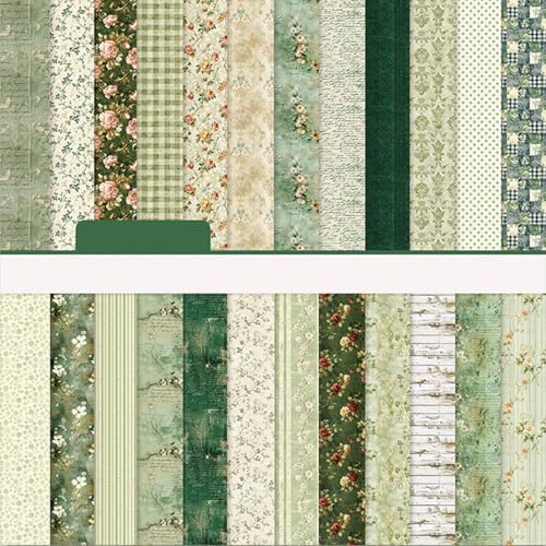 Vintage Green Scrapbooking Paper Pad - 6 Inch 24 Sheets Flowers Aesthetic Patterns for Photos Album Journals Decorative Collage Card Making Wedding DIY Crafts Gifts Wrapping Material