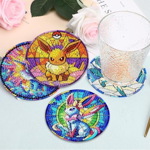 nekpiahu 8Pcs Diamond Painting Coasters with Holder,DIY Cartoon Life Coaster Diamond Art Kits for Adults, Beginners Round Full Drill Diamond Art Craft Supplies