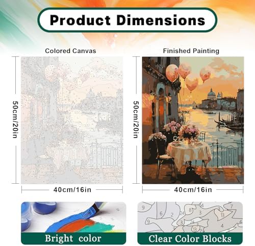 Possoco 2 Pack Paint by Numbers Kit for Adults Beginner, Sunset Venice Adult Paint by Number Kits on Canvas, DIY Landscape Acrylic Number Painting for Adults for Home Wall Decor Gift 16x20 Inch