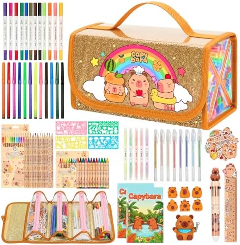 129 PCS Washable Markers Set, Capybara Gifts for Girl, Art Supplies for Kid