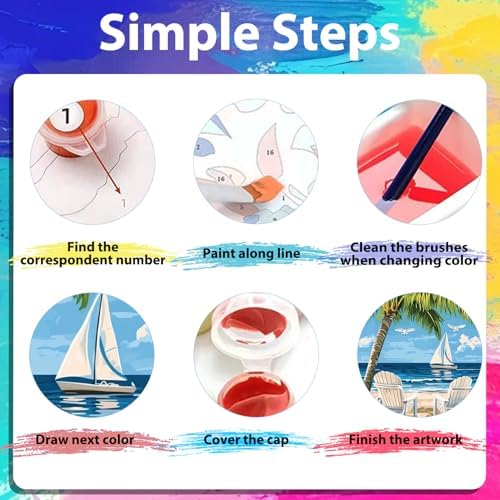 xcemhil Beach Paint by Numbers Kit for Adults, Paint by Number Palm Tree, Seaside Paint by Numbers Kit for Adults Beginner for Gift and Home Wall Decor 16x20 Inch