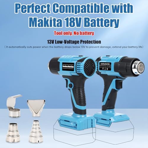 Cordless Heat Gun for Makita 18V Battery – 380W Portable Hot Air Gun for DIY Shrink Wrap, Vinyl Wrap & Crafting | Dual Temp 572°F/1022°F, 4 Nozzles, LED Light | Tool Only, Not Made by Makita