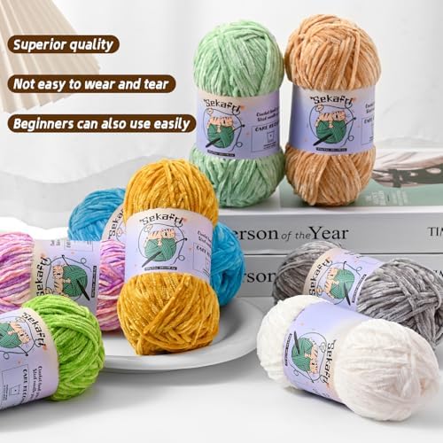 Fuzzy Chenille Yarn for Crocheting,Fluffy Amigurumi Crochet Yarn for DIY Craft/Hat/Shoes,(100 g/197 yds) Soft Velvet Baby Blanket Yarns（Orange）